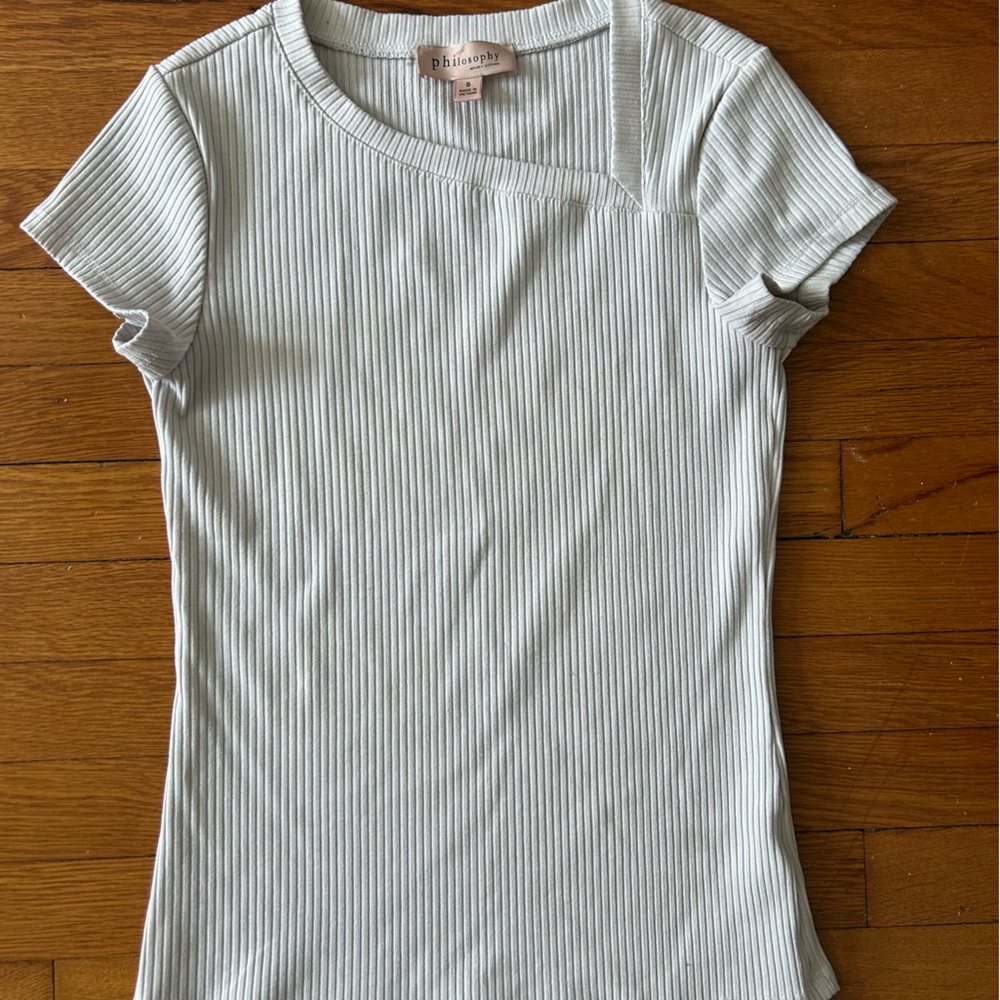 Philosophy Light Blue Ribbed Short Sleeve Scoop Neck Tee